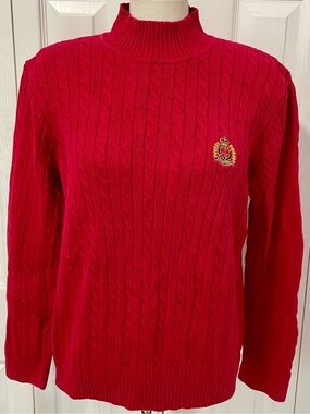 Ralph Lauren Red Cable Knit Turtleneck Sweater